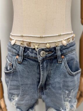 Layered Waist Chains Women White Beaded Shell Starfish Beach Belly Chain